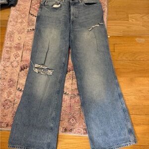 DL1961 Women's Blue Distressed Wide Leg Jeans